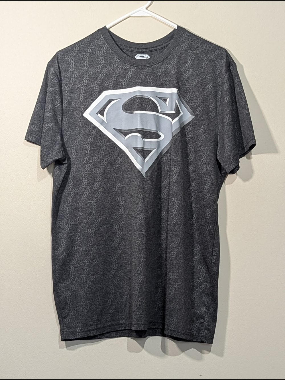 Superman Graphic T Shirt Mens Large Gray Athletic Tee DC Comics Logo Short Sleev